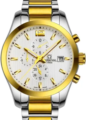 Men's Self Winding Mechanical Automatic Analog Luminous Watch Gold Plated Two Tone Stainless Steel Watch