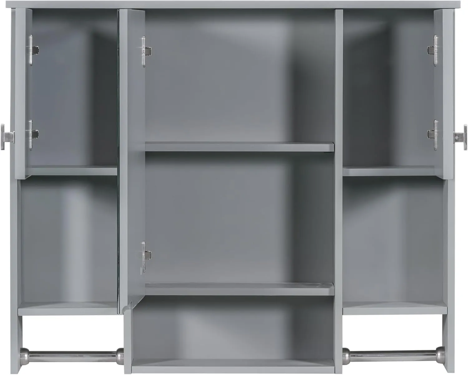 Merax Bathroom Medicine Cabinet with Mirror, Wall Mounted Bathroom Storage Cabinet with Mirror Door & Open Shelf, Over The Toilet Space Saver Storage Cabinet with Towel Rack (Grey Medicine Cabinet)