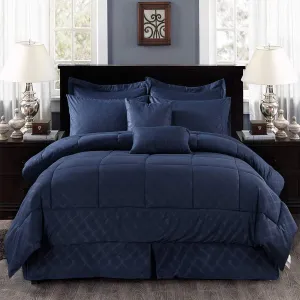 MERRY HOME King Size Comforter Set with Sheets for 14" Deep Pocket - 430GSM Heavyweight, Luxury 10 Piece Embroidered Bed in a Bag Comforter Sets with Decorative Pillow, Bedskirt, Shams, Navy