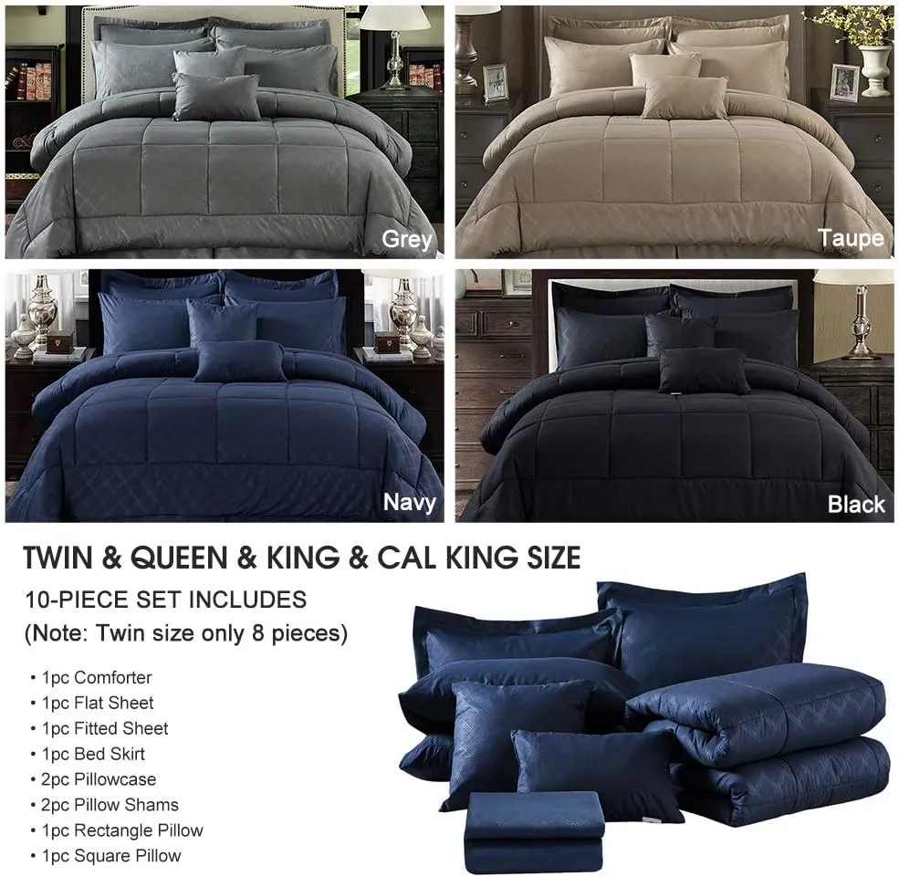 MERRY HOME King Size Comforter Set with Sheets for 14" Deep Pocket - 430GSM Heavyweight, Luxury 10 Piece Embroidered Bed in a Bag Comforter Sets with Decorative Pillow, Bedskirt, Shams, Navy