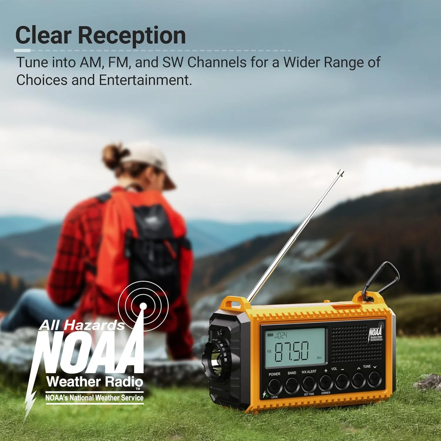 Mesqool 12000 Emergency Radio, Auto Digital Weather Radio NOAA/AM/FM/SW Battery Backup Crank with Flashlight Phone Charger, Portable Solar Powered Radio Backlit LCD Display, SOS