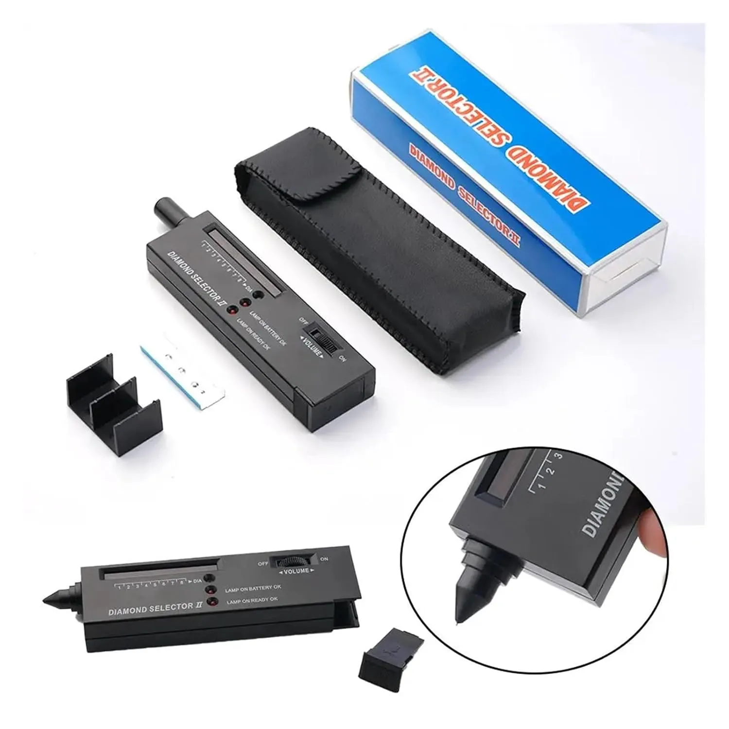 Metal Hardness Tester, LED Indicator Diamond Tester Pen High Accuracy Diamond Stone Jewelry Tool Bag Testing Selector with S1D6,for Synthetic Rubber Measuring