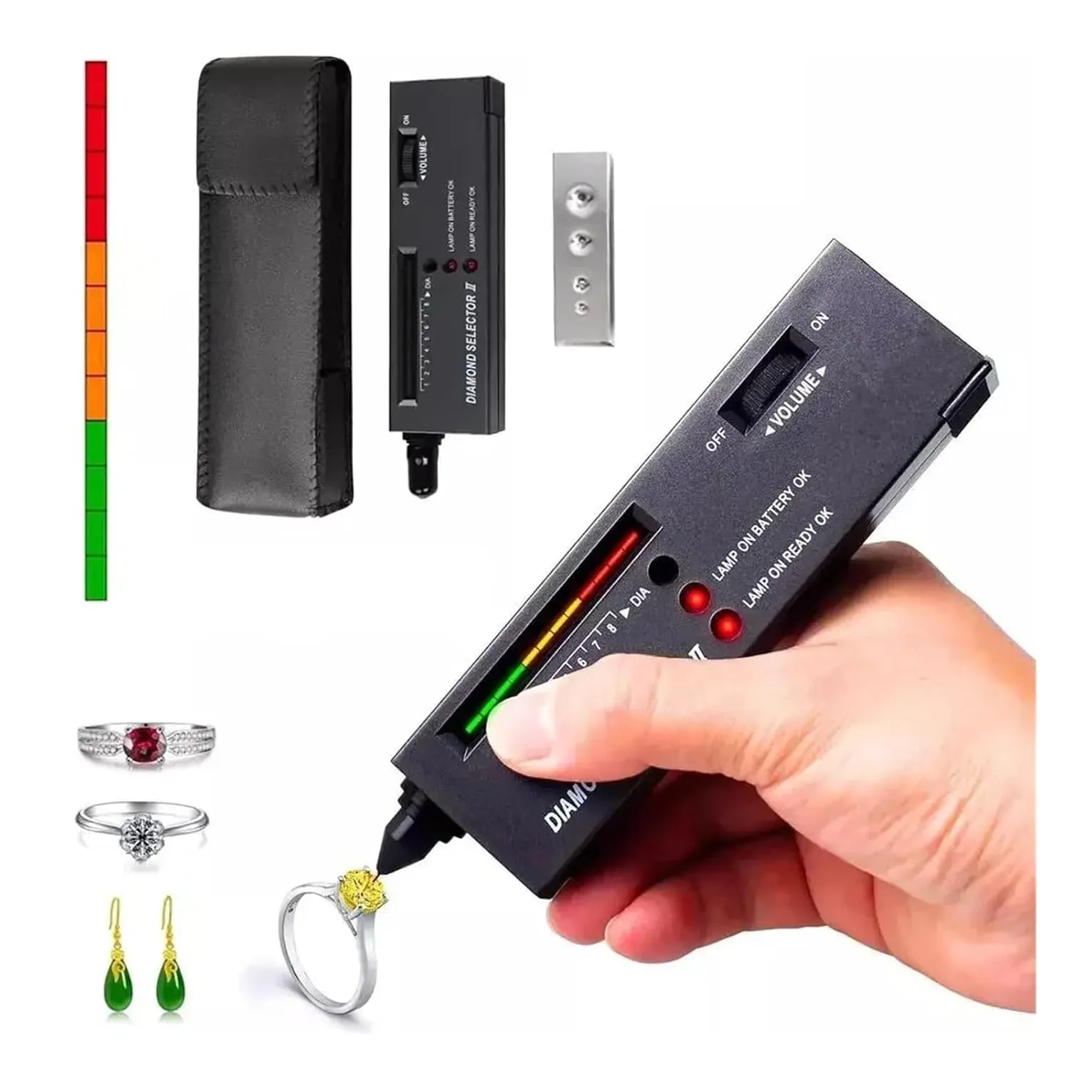 Metal Hardness Tester, LED Indicator Diamond Tester Pen High Accuracy Diamond Stone Jewelry Tool Bag Testing Selector with S1D6,for Synthetic Rubber Measuring