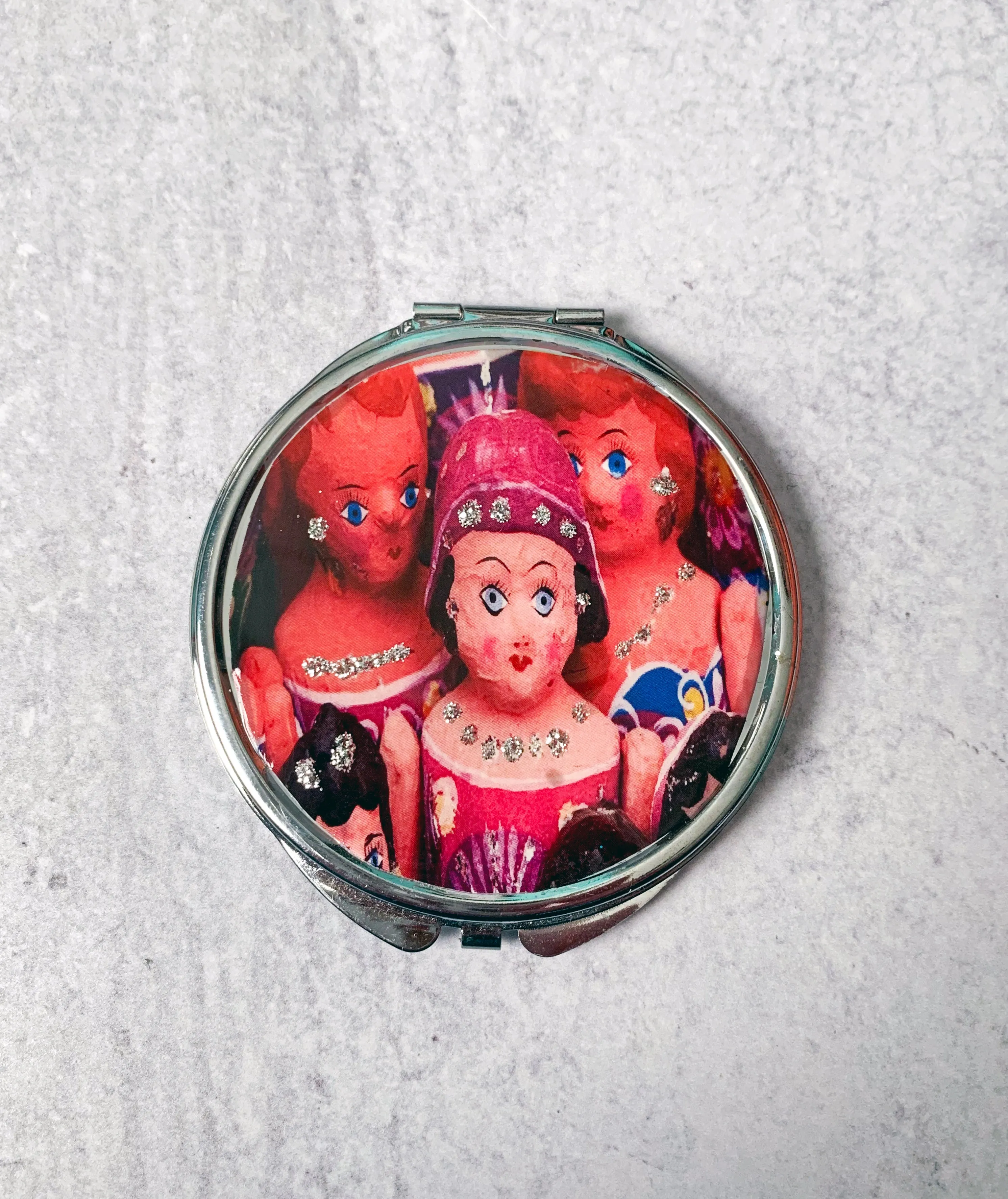 Mexican Paper-Mache Dolls Compact Mirror