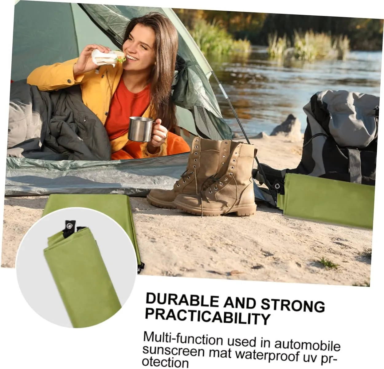 Mikikit 300x300cm Oxford Cloth Ground Mat Waterproof for Tent Portable Outdoor Blanket Beach Pad Hiking Accessory