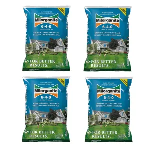 Milorganite All-Purpose Eco-Friendly Slow-Release Nitrogen 6-4-0 Fertilizer, 32 Pound Bag (Pack of 4) - for Lawns, Flowers, Gardens