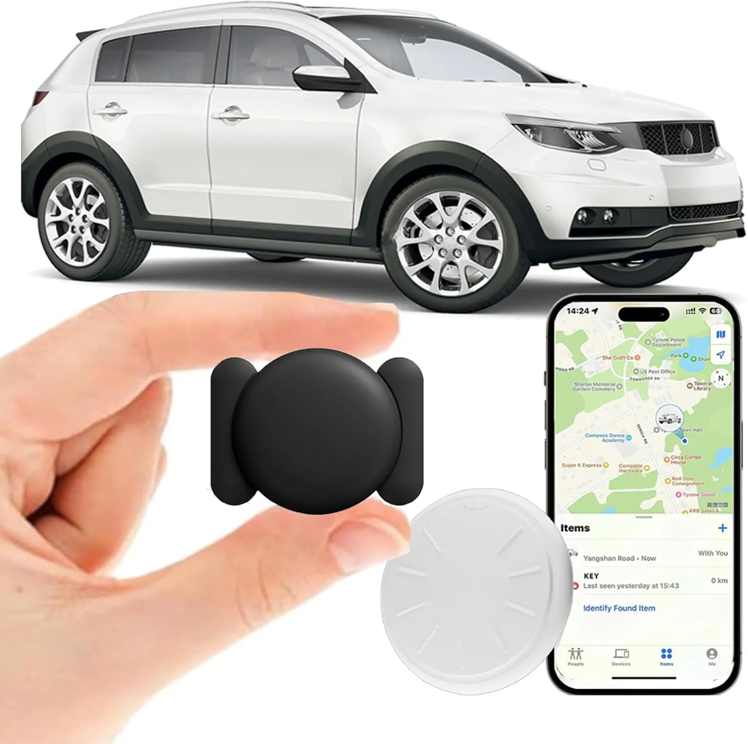 Mini Car GPS Tracking Device for Cars, Vehicles etc, Work with Find My (iOS Only), Hidden Car Tracker with Magnetic Waterproof Case, No Monthly Fee (1PCS, Black)