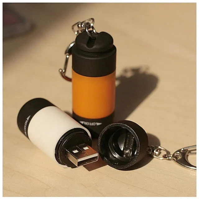 Mini LED Pocket Flashlight USB Rechargeable Portable Torch Waterproof Keychain Small Lantern White Light with Battery