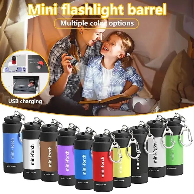 Mini LED Pocket Flashlight USB Rechargeable Portable Torch Waterproof Keychain Small Lantern White Light with Battery