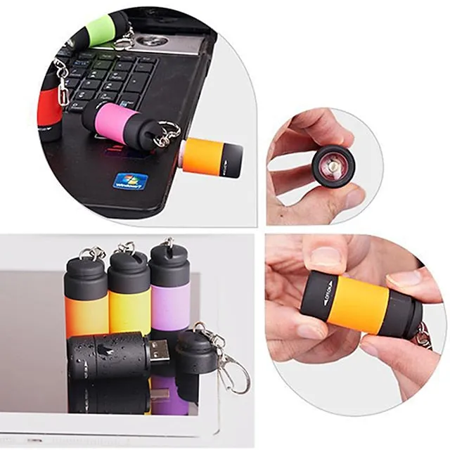 Mini LED Pocket Flashlight USB Rechargeable Portable Torch Waterproof Keychain Small Lantern White Light with Battery
