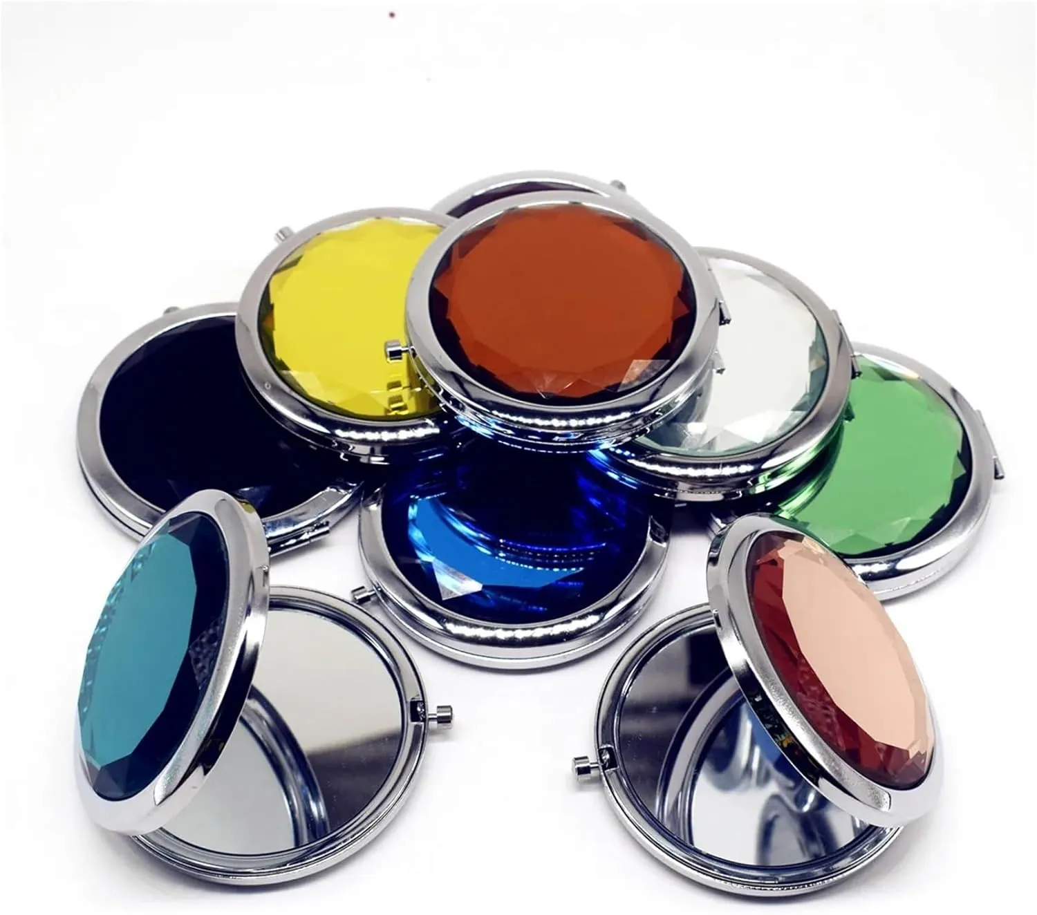 Mini Makeup Mirror 1Pc Makeup Mirror Portable Round Folded Compact Mirrors Gold Silver Pocket Mirror Making Up for Personalized Gift(Gold Green)