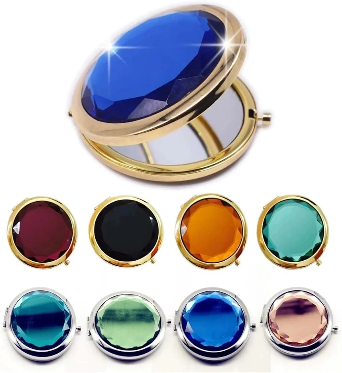 Mini Makeup Mirror 1Pc Makeup Mirror Portable Round Folded Compact Mirrors Gold Silver Pocket Mirror Making Up for Personalized Gift(Gold Green)