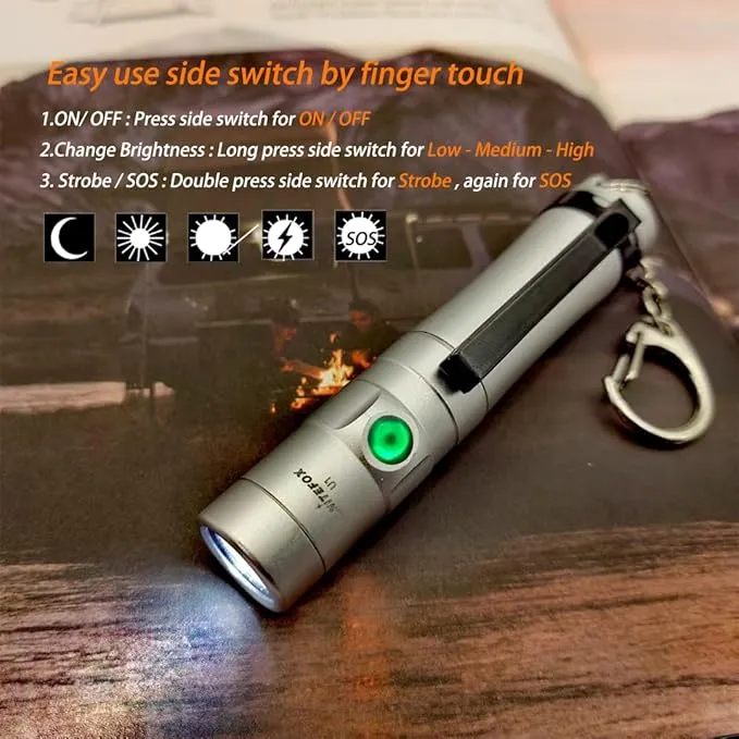 Mini Rechargeable Keychain Flashlight USB C Bright Key Light Portable Pocket Flashlight for EDC,Dog Walking, Hiking,Camping,Emergency(Silver)