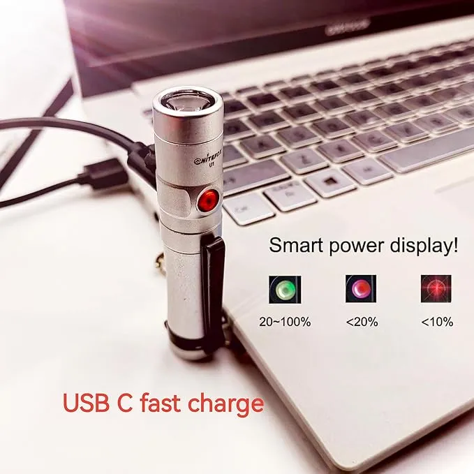 Mini Rechargeable Keychain Flashlight USB C Bright Key Light Portable Pocket Flashlight for EDC,Dog Walking, Hiking,Camping,Emergency(Silver)