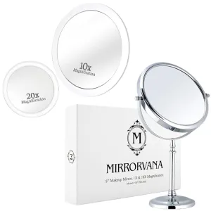 MIRRORVANA Large Double Sided 10X and 1X Magnifying Makeup Mirror with Stand in Gift Box & 20X & 10X Magnifying Mirror Set with 3 Suction Cups Each - Compact & Travel Ready Mirror for Makeup Bundle