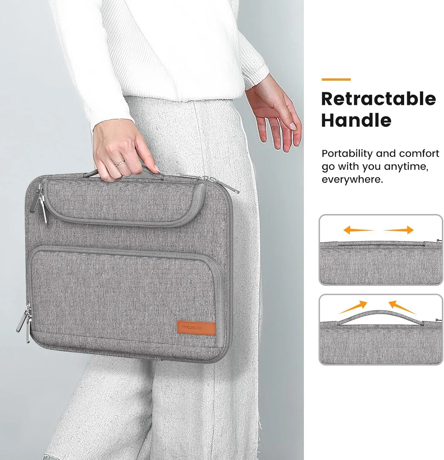 MoKo 9-11 Inch Tablet Sleeve Bag, Fits iPad Air 5/4th 10.9, iPad Pro 11 Inch, iPad 9/8th 10.2, iPad 10th 10.9, Tab S8/S9 11",Waterproof Polyester Bag with Double Pockets,Retractable Handle, Gray