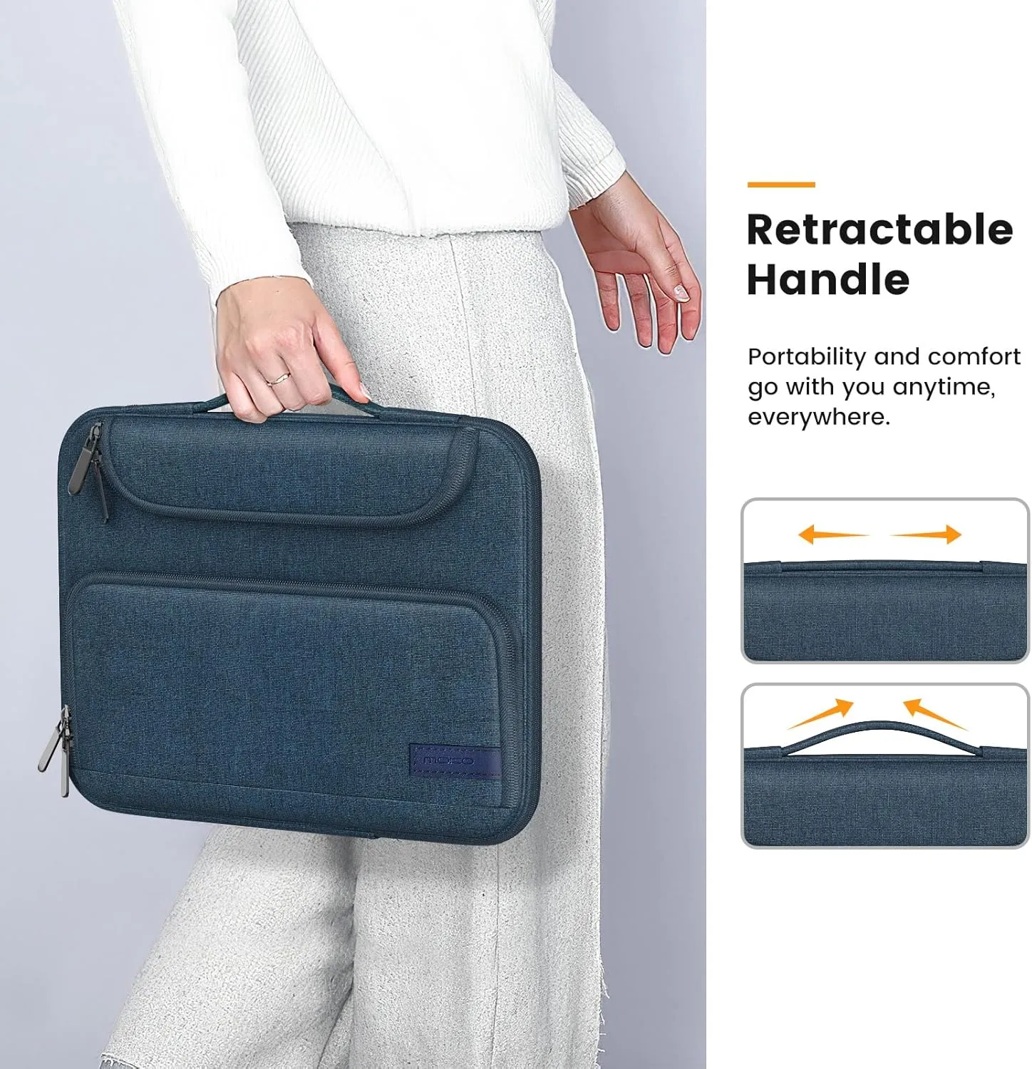 MoKo 9-11 Inch Tablet Sleeve Bag, Fits iPad Air 5/4th 10.9, iPadPro 11 Inch, iPad 10/9/8th, Tab S8/S9, Waterproof Polyester Bag with Double Pockets, Retractable Handle, Indigo