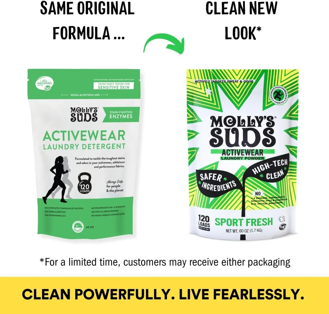 Molly's Suds Active Wear Laundry Detergent | Extra Strength Sport Laundry Powder, Stain Fighting for Performance Fabrics and Sensitive Skin | 120 Loads