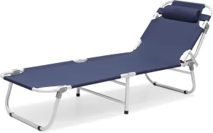 MoNiBloom Ultralight Folding Camping Backpacking Cot for Adult with Pillow and Carry Bag, Lightweight Portable Compact Foldable Sleeping Cot Bed for Travel Home Office, 330 lbs Navy Blue