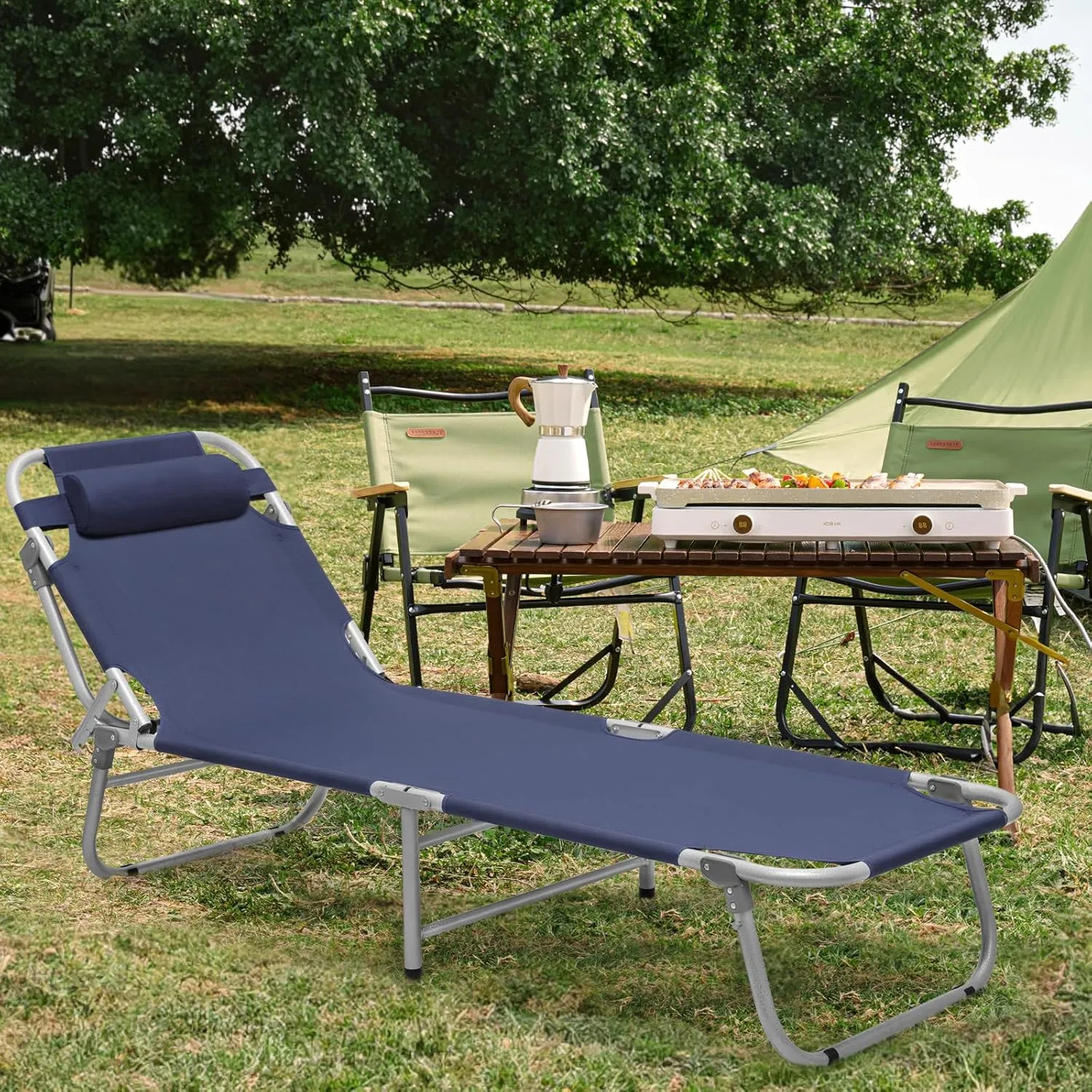 MoNiBloom Ultralight Folding Camping Backpacking Cot for Adult with Pillow and Carry Bag, Lightweight Portable Compact Foldable Sleeping Cot Bed for Travel Home Office, 330 lbs Navy Blue