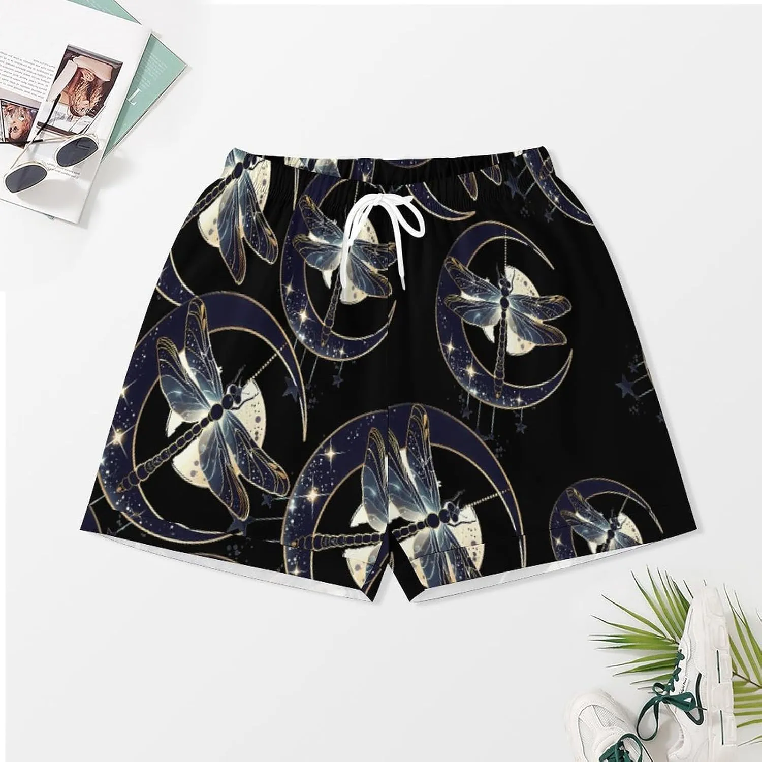 Moon Nature Insect Dragonfly Women's Satin Pajama Set Short Sleeve Button Down Sleepwear Loungewear Pj Set