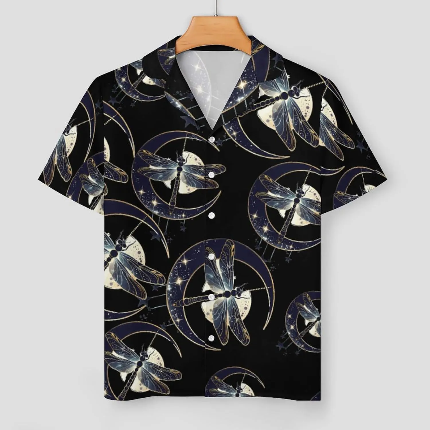 Moon Nature Insect Dragonfly Women's Satin Pajama Set Short Sleeve Button Down Sleepwear Loungewear Pj Set