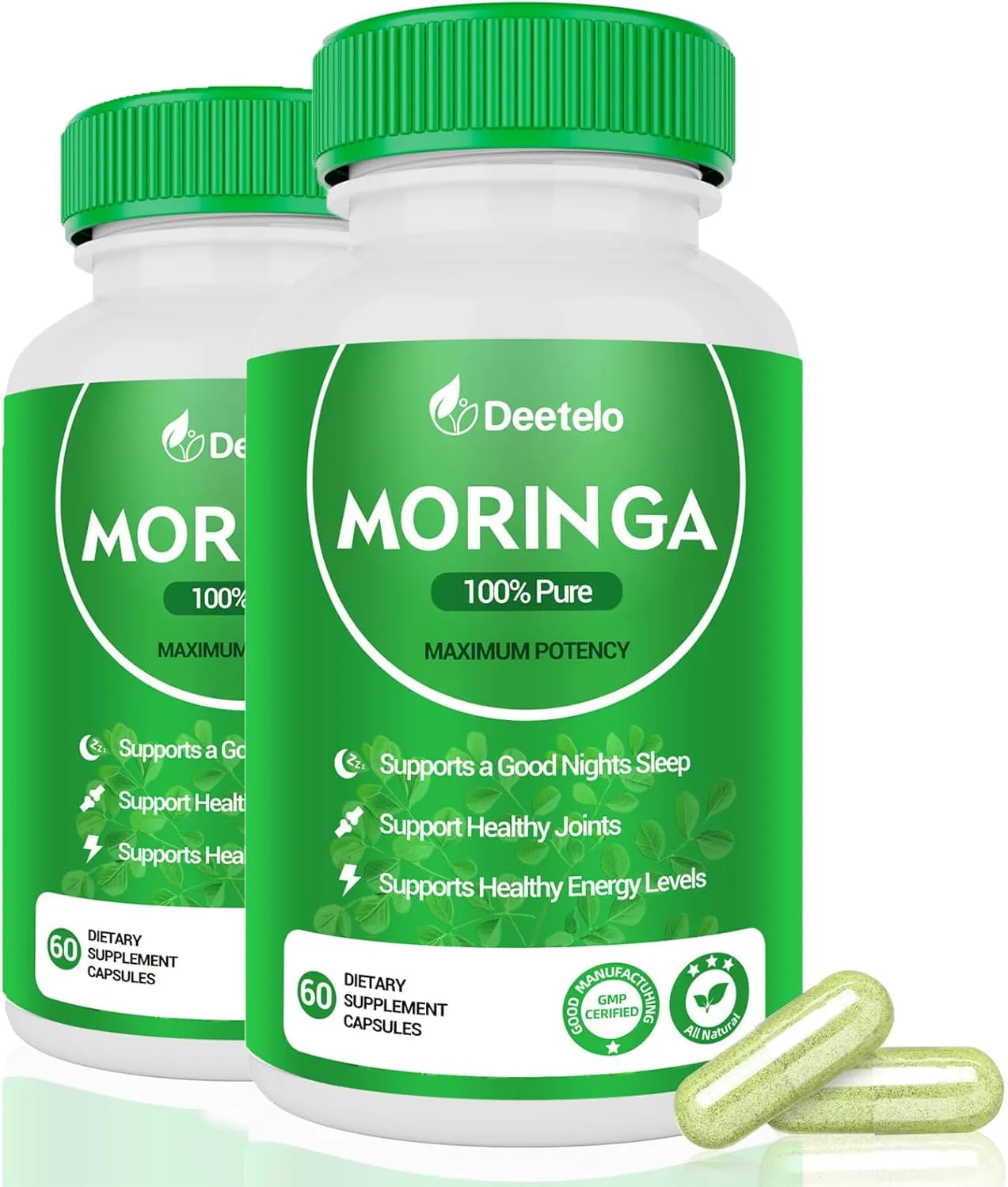 Moringa Powder Capsules - Premium Moringa Pure Capsules for Digestive & Gut Health, Skin Health, Antioxidant Support, Natural Energy Boost - 120 C