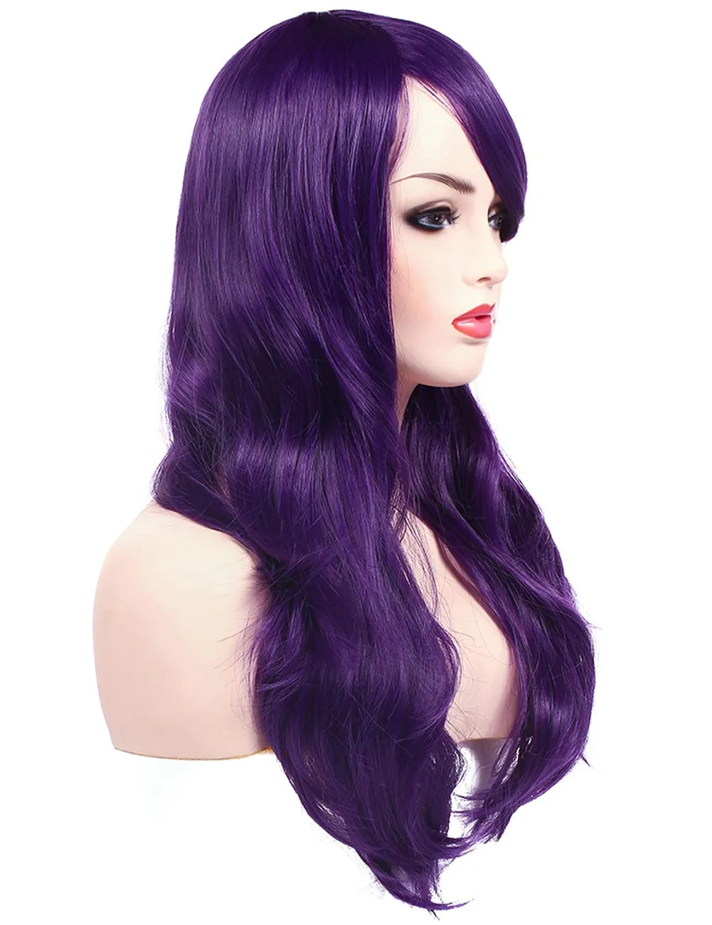 morvally 23 inches Long Wig Big Wavy Heat Resistant Synthetic Straight Hair with Bangs for Womens Cosplay Costume Halloween Party (Purple)