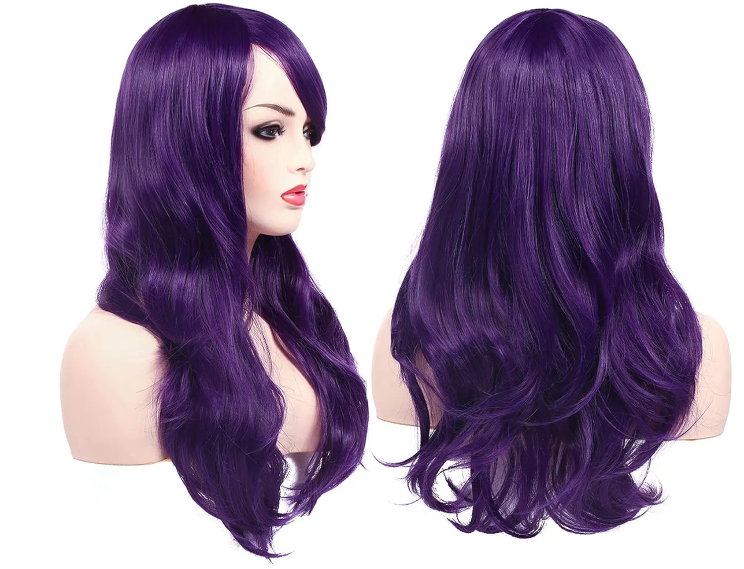 morvally 23 inches Long Wig Big Wavy Heat Resistant Synthetic Straight Hair with Bangs for Womens Cosplay Costume Halloween Party (Purple)