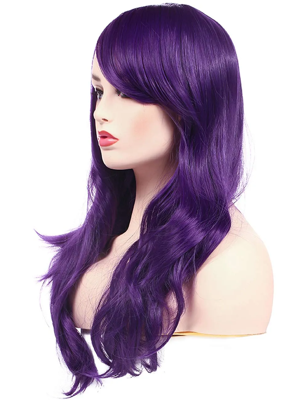 morvally 23 inches Long Wig Big Wavy Heat Resistant Synthetic Straight Hair with Bangs for Womens Cosplay Costume Halloween Party (Purple)