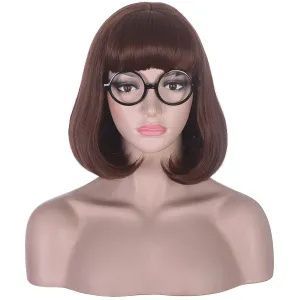 morvally Short Brown Bob Wig with Bangs for Cosplay Costume Hallaween Party Including Glasses (Brown)