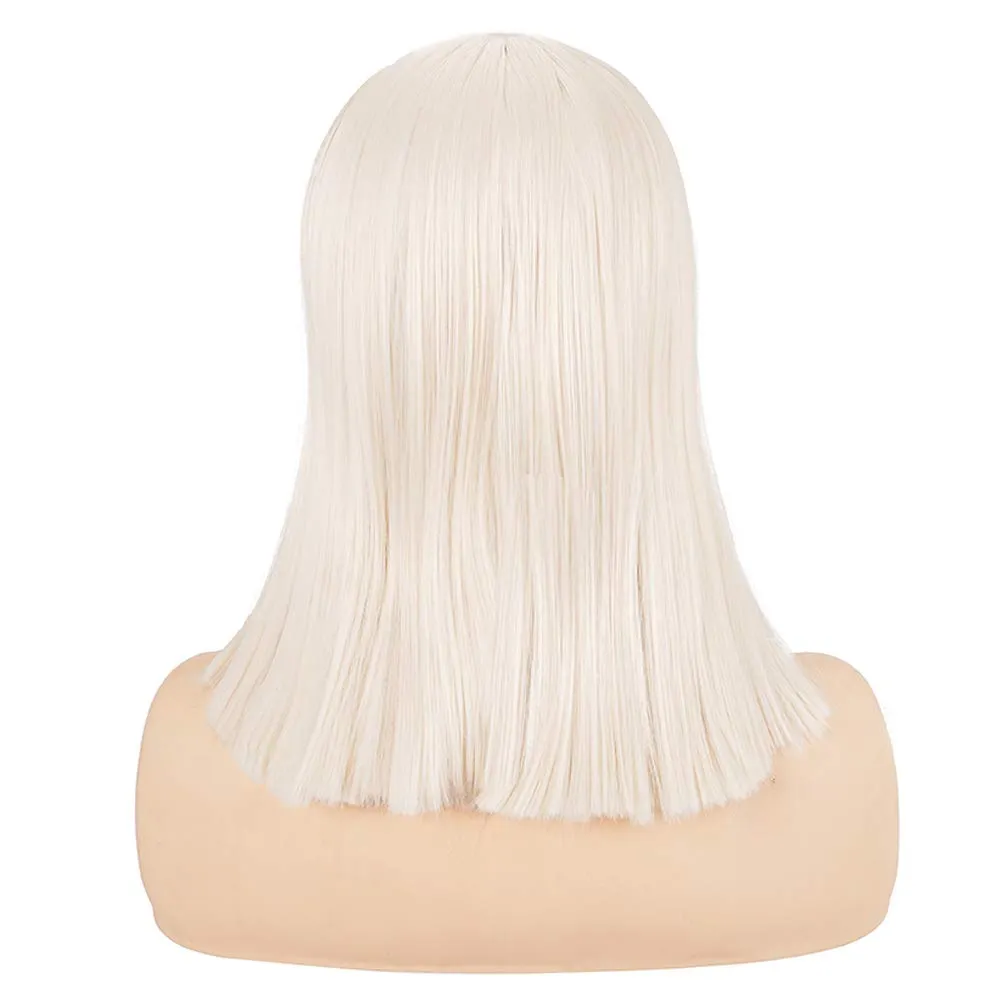 morvally Short Straight Bob Wig Heat Resistant Hair with Blunt Bangs Natural Looking Cosplay Costume Daily Wigs (14", Blonde)