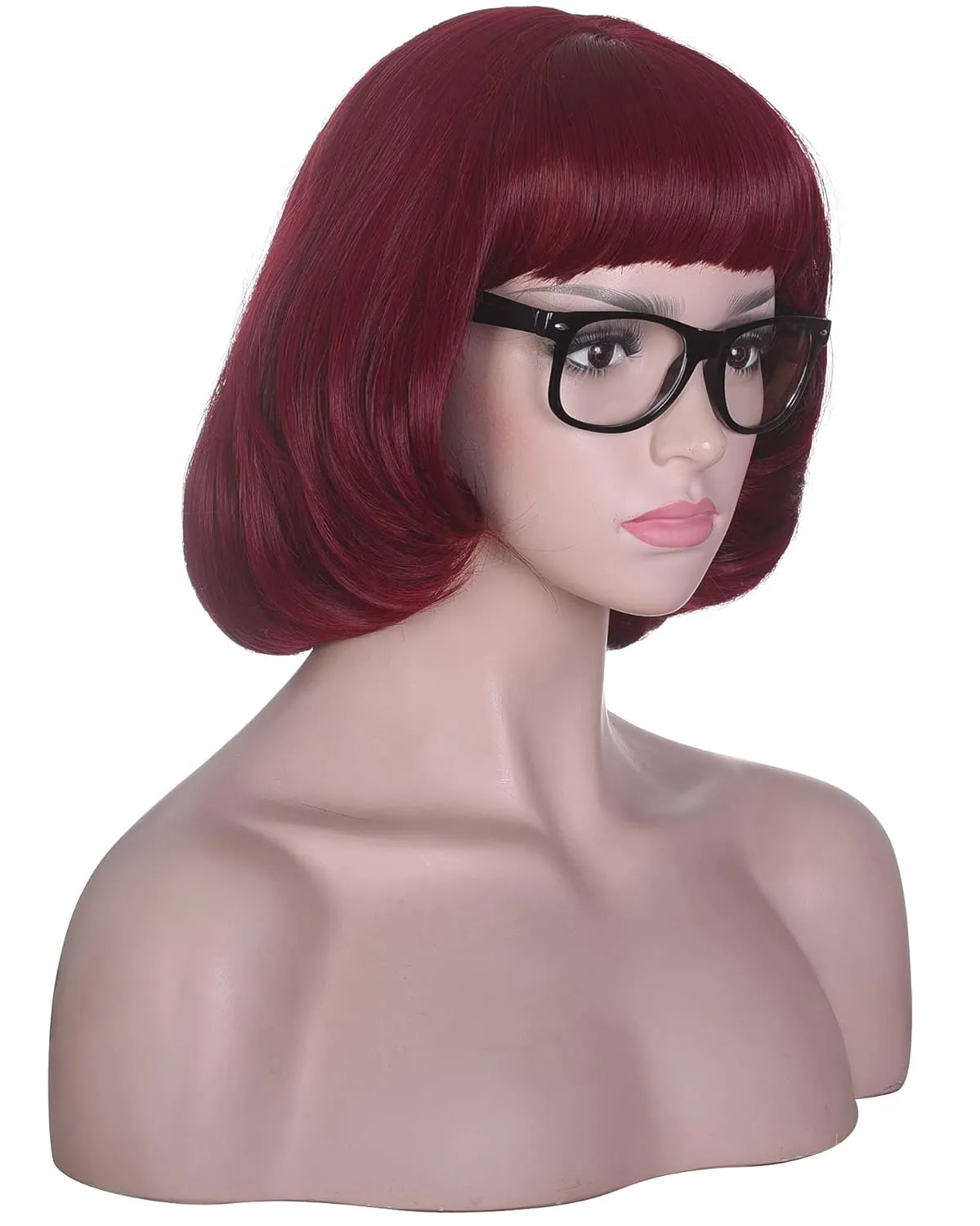 morvally Short Wine Red Bob Wig with Bangs for Cosplay with Glasses Burgundy Synthetic Hair Wig for Women Costume Halloween Party 12 Inches (Burgundy)