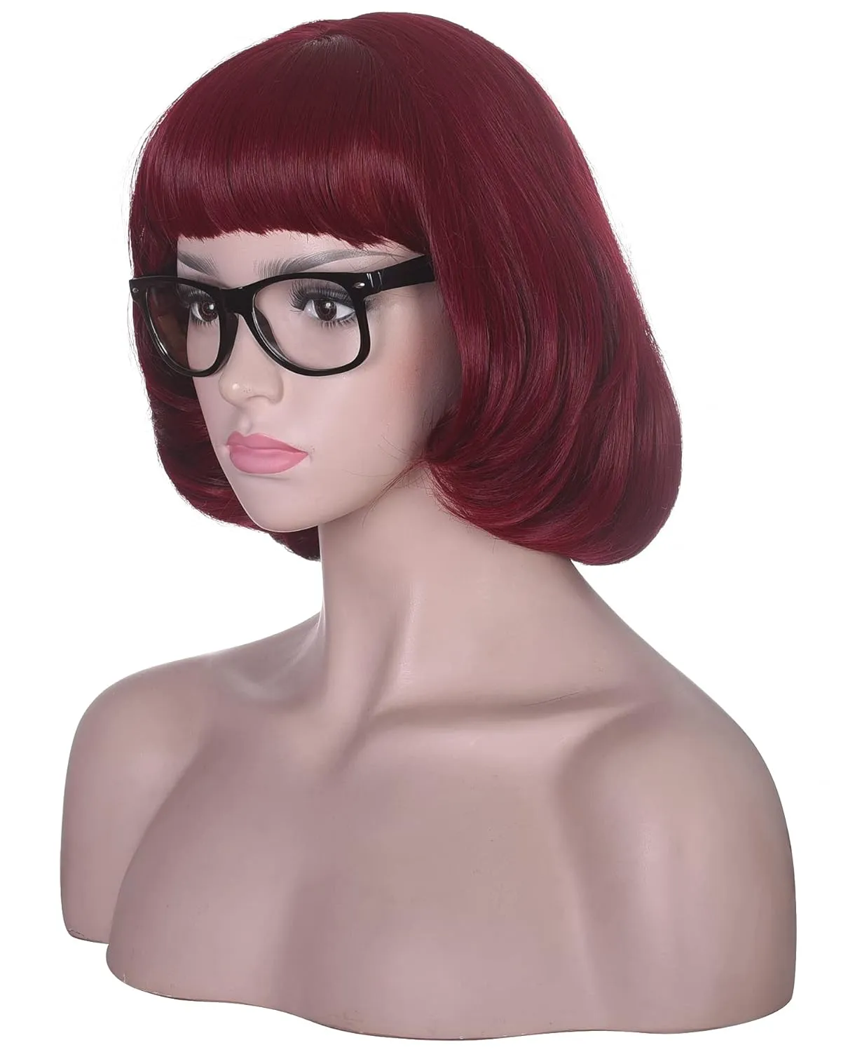 morvally Short Wine Red Bob Wig with Bangs for Cosplay with Glasses Burgundy Synthetic Hair Wig for Women Costume Halloween Party 12 Inches (Burgundy)