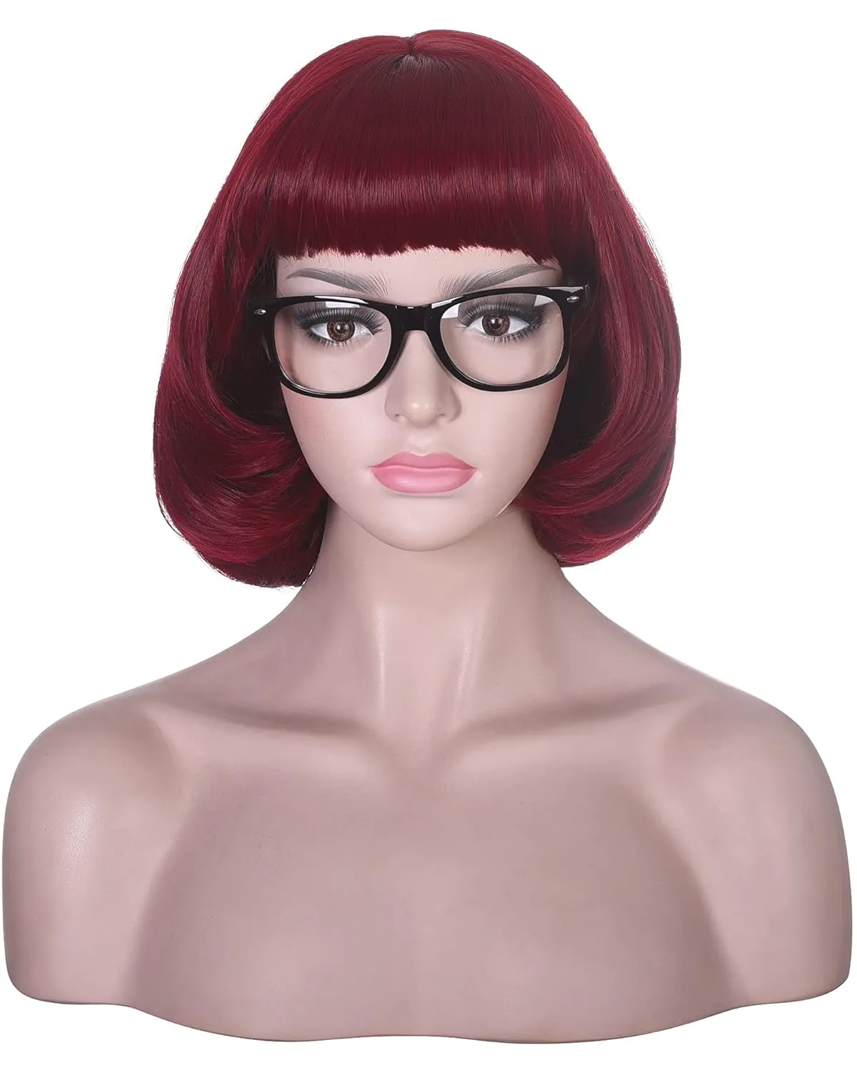 morvally Short Wine Red Bob Wig with Bangs for Cosplay with Glasses Burgundy Synthetic Hair Wig for Women Costume Halloween Party 12 Inches (Burgundy)