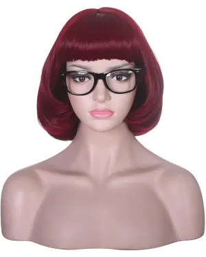 morvally Short Wine Red Bob Wig with Bangs for Cosplay with Glasses Burgundy Synthetic Hair Wig for Women Costume Halloween Party 12 Inches (Burgundy)