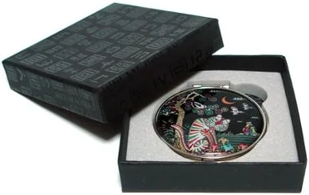 Mother of Pearl Tiger and Magpie Design Purse Double Compact Cosmetic Makeup Personal Handbag Stainless Steel Round Mirror