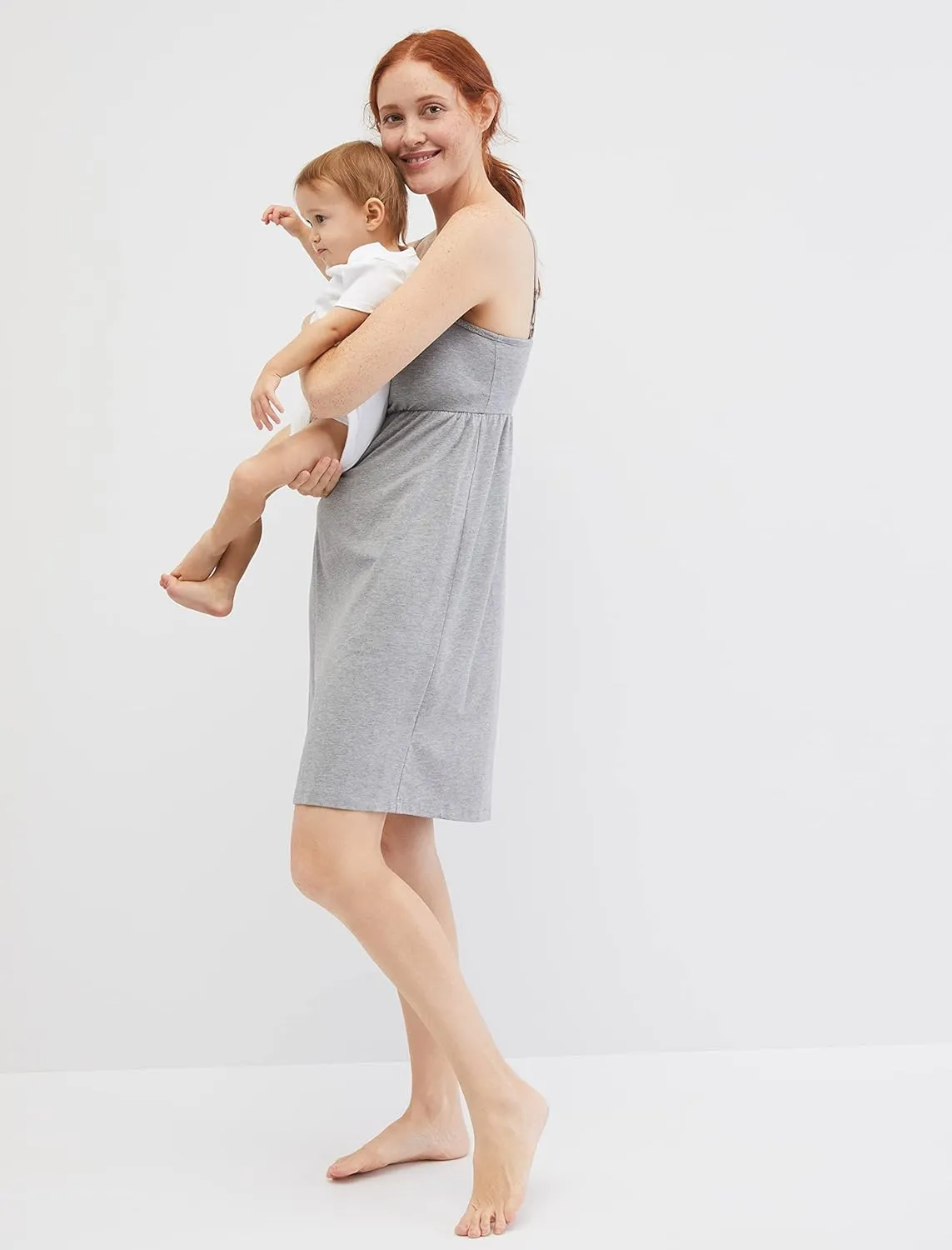 Motherhood Maternity Women's Lace Trim Clip Down Nursing Nightgown & Lounge Dress for Breastfeeding