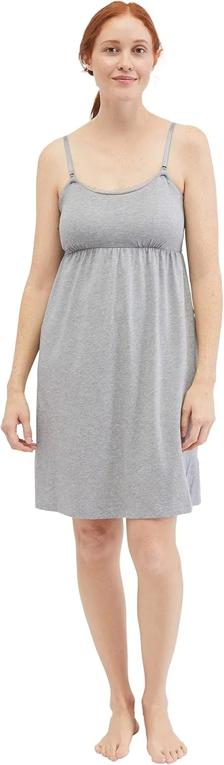 Motherhood Maternity Women's Lace Trim Clip Down Nursing Nightgown & Lounge Dress for Breastfeeding