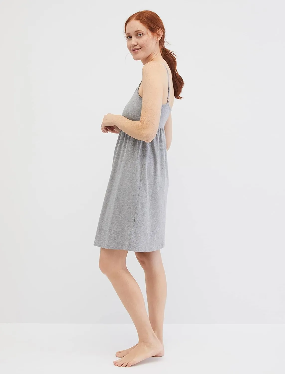 Motherhood Maternity Women's Lace Trim Clip Down Nursing Nightgown & Lounge Dress for Breastfeeding