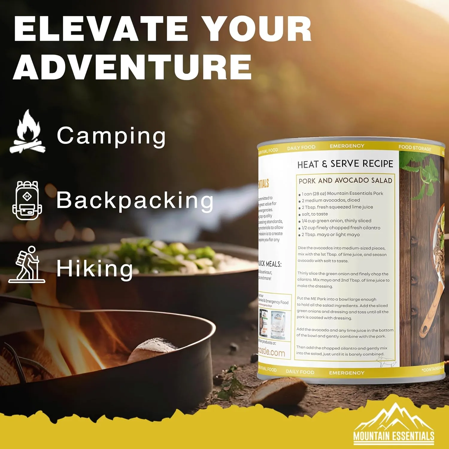 MOUNTAIN ESSENTIALS All Natural Canned Pork 28 Oz Fully Cooked Ready to Eat Emergency Survival Bulk Food Storage Premium Meat for Backpacking, Camping, Meal Prep Shelf Stable Food Pack of 12