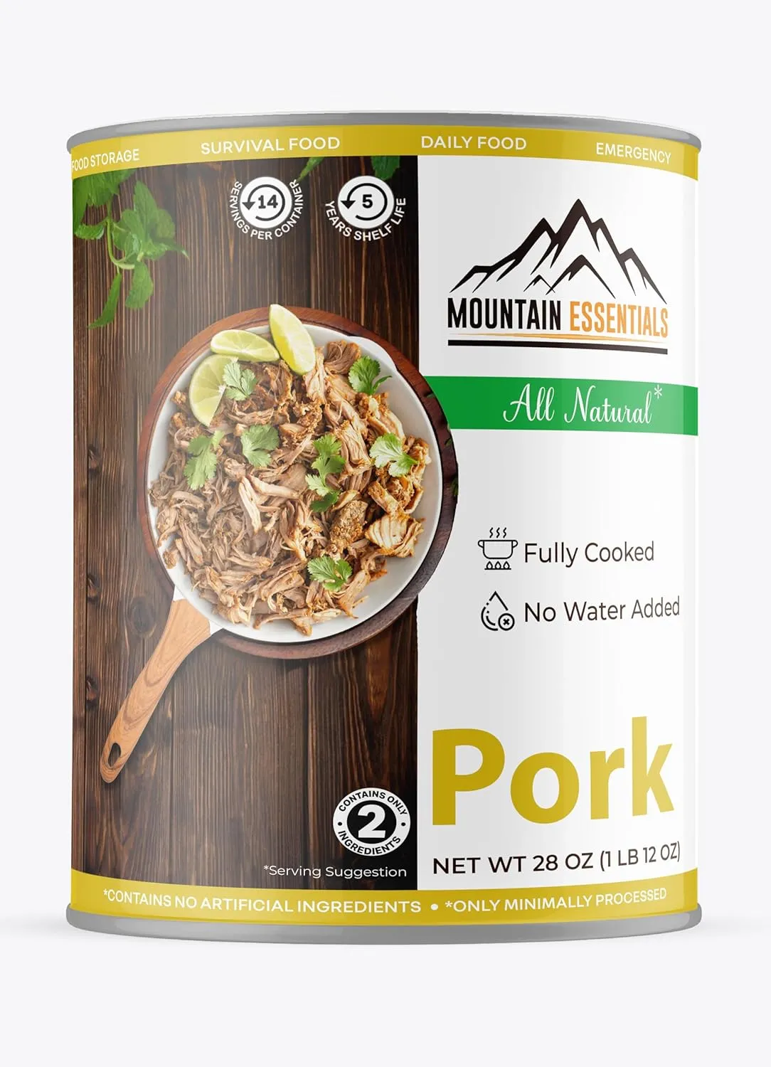 MOUNTAIN ESSENTIALS All Natural Canned Pork 28 Oz Fully Cooked Ready to Eat Emergency Survival Bulk Food Storage Premium Meat for Backpacking, Camping, Meal Prep Shelf Stable Food Pack of 12