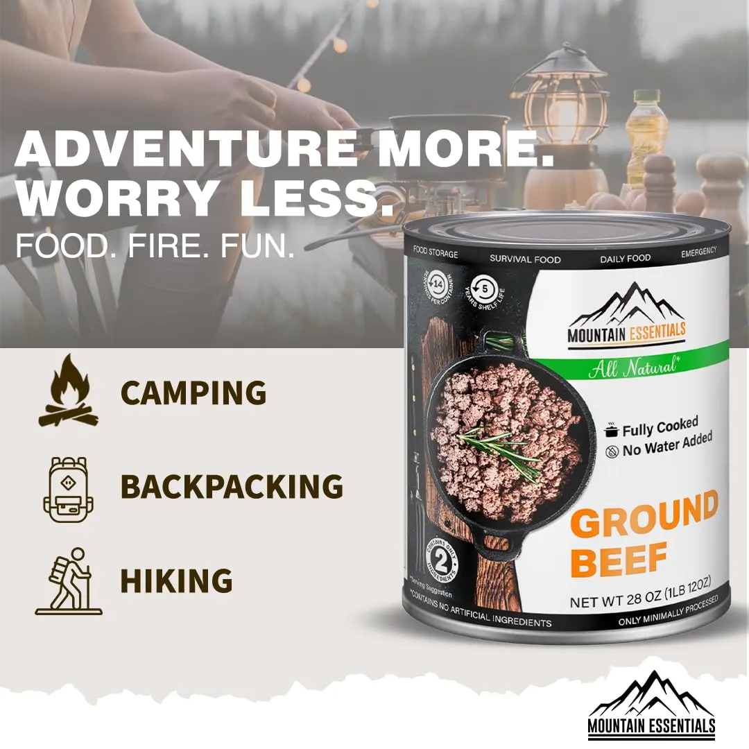 MOUNTAIN ESSENTIALS Canned Ground Beef 28 Ounce Cans Fully Cooked | Ready to Eat | No Water Added | No Preservatives | Survival & Emergency Food For Hiking, Backpacking & Camping Pack of 1
