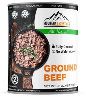 MOUNTAIN ESSENTIALS Canned Ground Beef 28 Ounce Cans Fully Cooked | Ready to Eat | No Water Added | No Preservatives | Survival & Emergency Food For Hiking, Backpacking & Camping Pack of 1