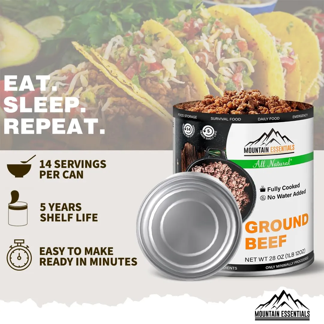 MOUNTAIN ESSENTIALS Canned Ground Beef 28 Ounce Cans Fully Cooked | Ready to Eat | No Water Added | No Preservatives | Survival & Emergency Food For Hiking, Backpacking & Camping Pack of 1