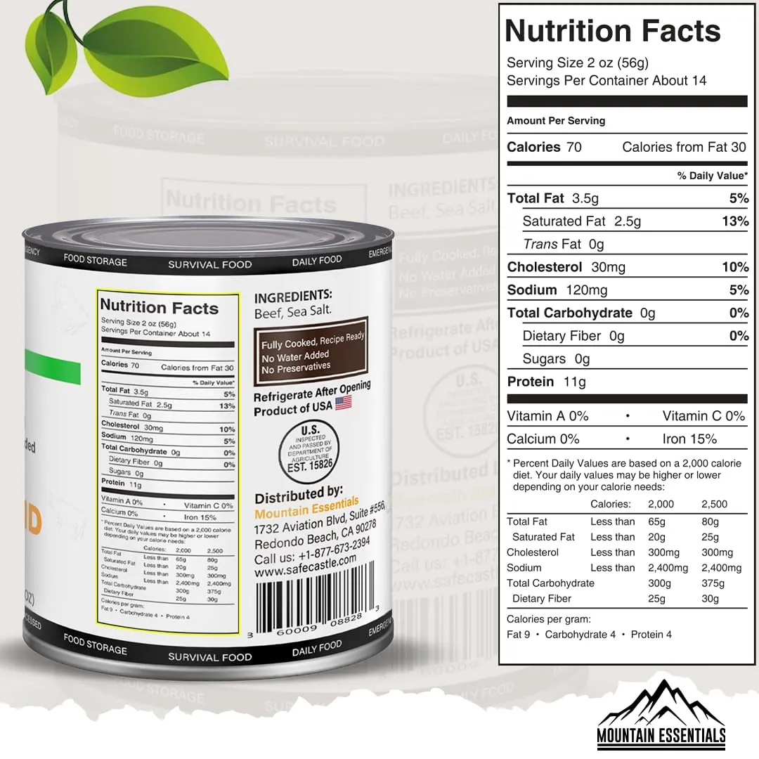 MOUNTAIN ESSENTIALS Canned Ground Beef 28 Ounce Cans Fully Cooked | Ready to Eat | No Water Added | No Preservatives | Survival & Emergency Food For Hiking, Backpacking & Camping Pack of 1