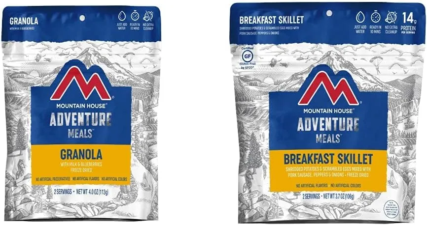 Mountain House Granola with Milk & Blueberries | Freeze Dried Backpacking & Camping Food | 2 Servings & Breakfast Skillet | Freeze Dried Backpacking & Camping Food | 2 Servings | Gluten-Free