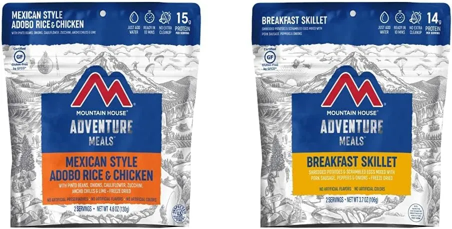 Mountain House Mexican Style Adobo Rice & Chicken, 2-Servings | Gluten-Free & Breakfast Skillet | Freeze Dried Backpacking & Camping Food | 2 Servings | Gluten-Free