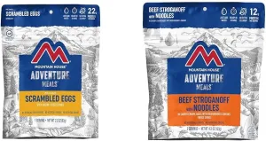 Mountain House Scrambled Eggs with Bacon | Freeze Dried Backpacking & Camping Food | Single Serving | Gluten-Free & Beef Stroganoff with Noodles | Freeze Dried Backpacking & Camping Food | 2 Servings