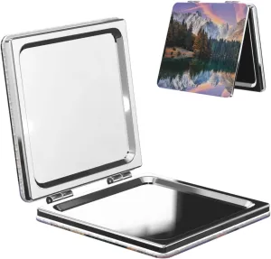 Mountain Lake Forest Tree Sunset Mini Makeup Mirror Portable Pocket Cosmetic Mirror Folding Compact Mirror